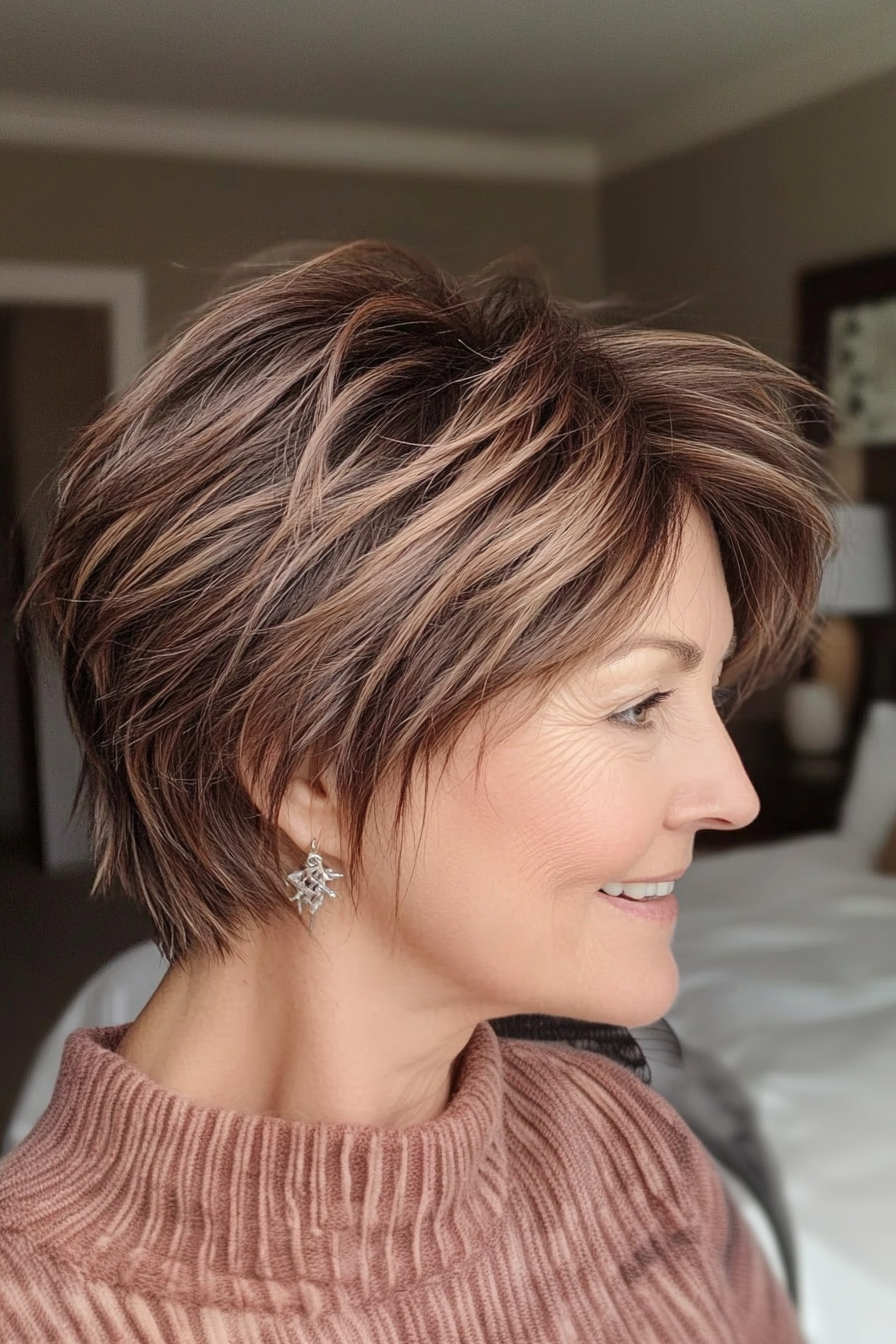 20. Subtle Spiky Layers with Mocha Highlights (Spiky Short Haircuts For Women Over 60) - Spiky Short Haircuts For Women Over 60