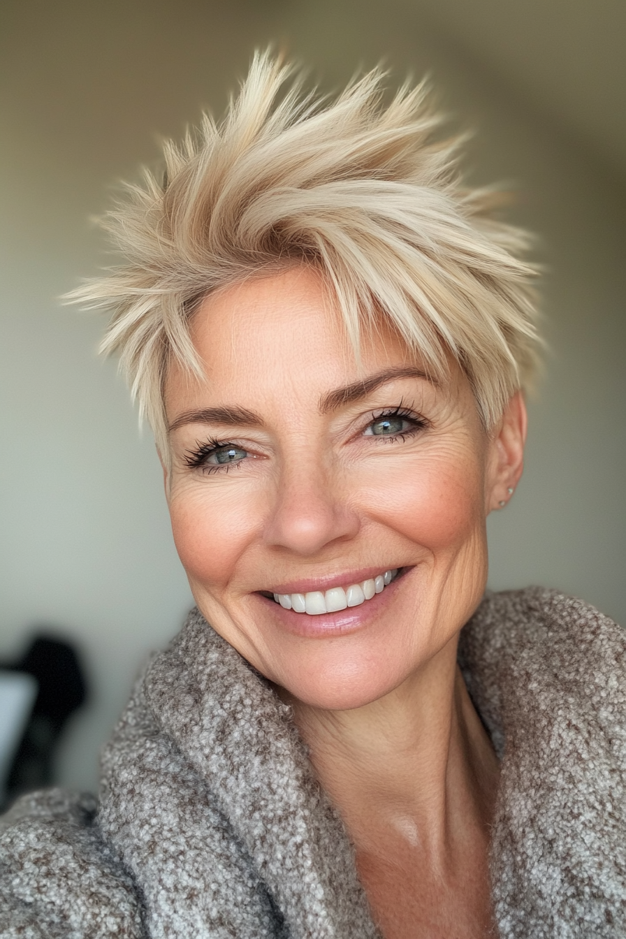24. Tawny Blonde Spiky Crop with Side Texture (Spiky Short Haircuts For Women Over 60) - Spiky Short Haircuts For Women Over 60
