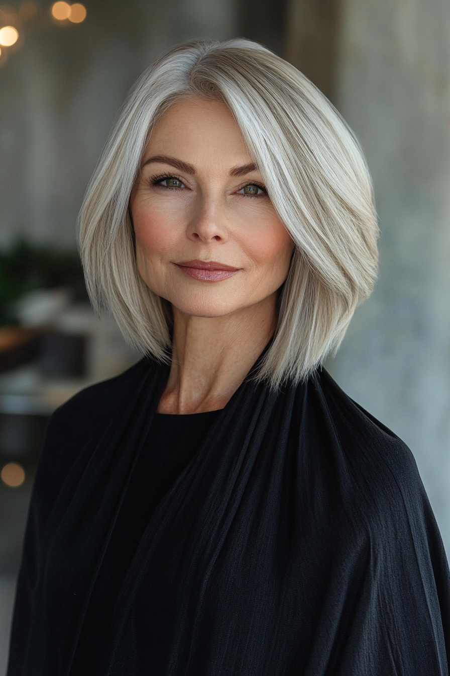 3. Classic Straight Bob in Sandy Blonde (Straight Hairstyles For Older Women) - Straight Hairstyles For Older Women