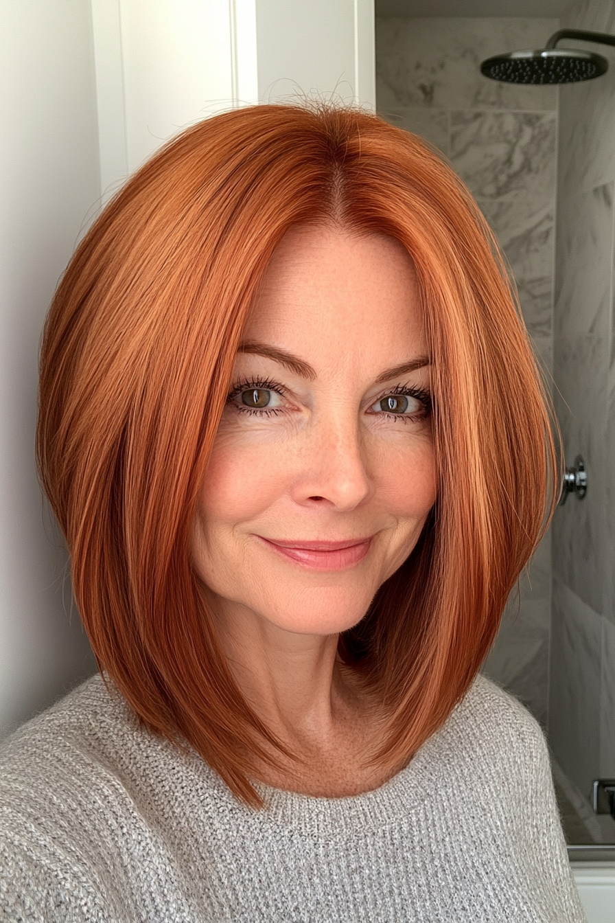 7. Soft Auburn Blunt Cut (Straight Hairstyles For Older Women) - Straight Hairstyles For Older Women