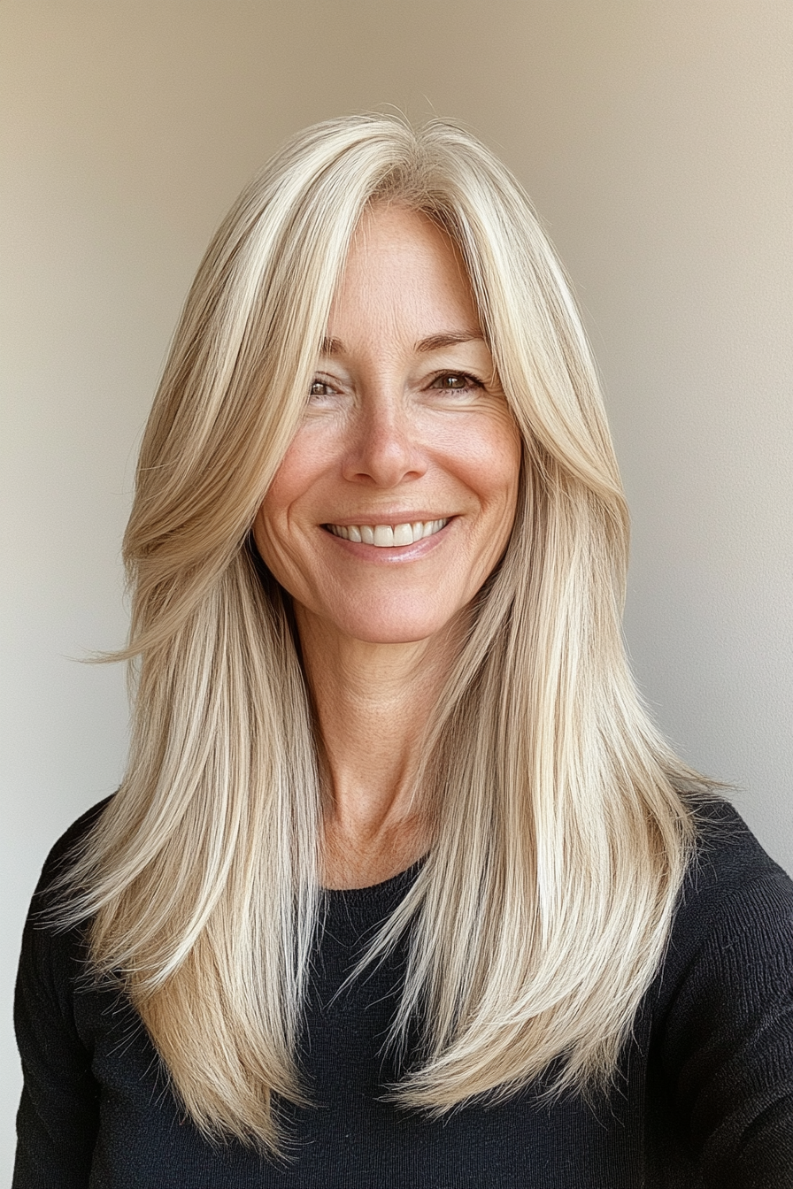 8. Straight Honey Blonde with Face-Framing Layers (Straight Hairstyles For Older Women) - Straight Hairstyles For Older Women