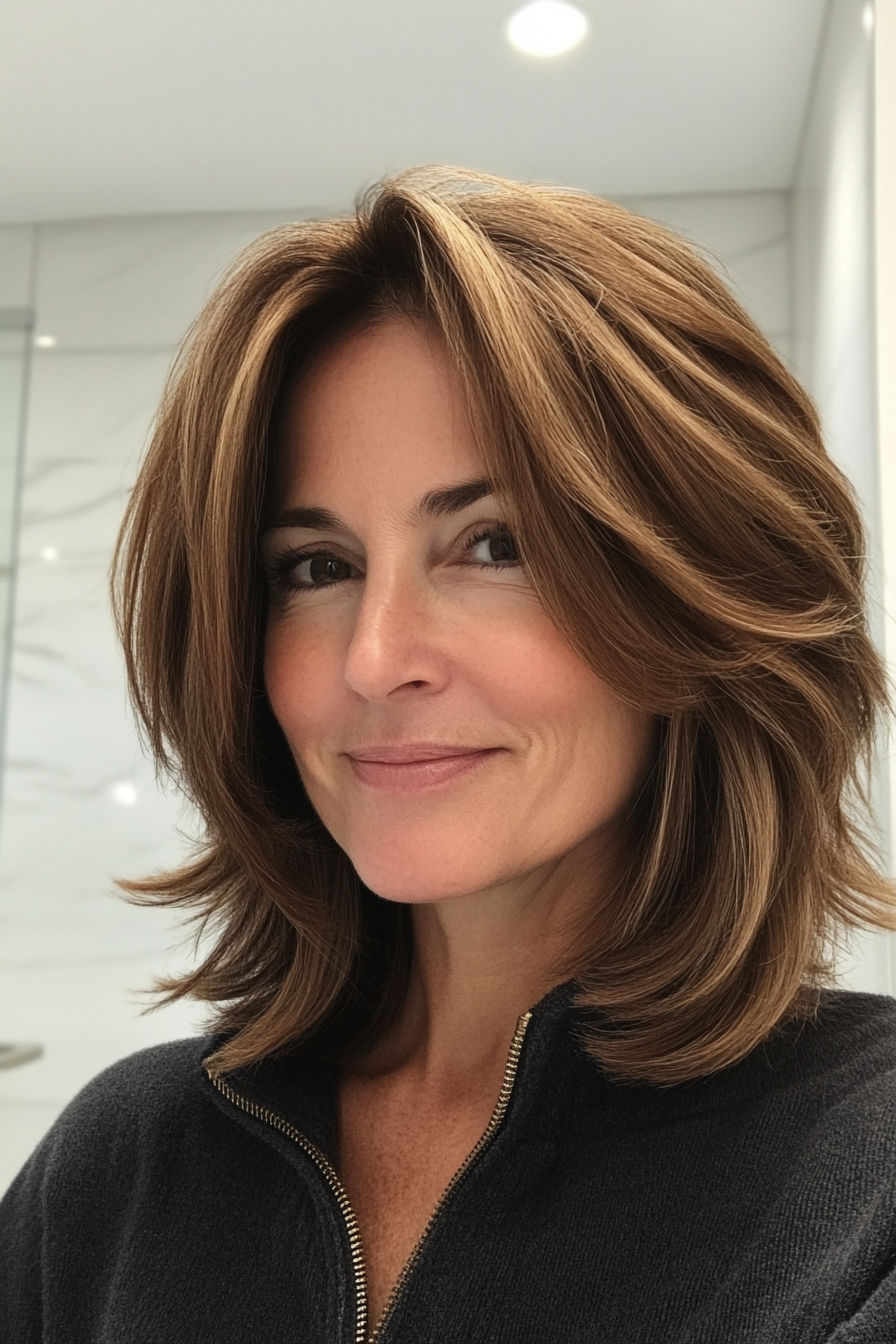 13. Chestnut Brown Layered Crop (Straight Hairstyles For Older Women) - Straight Hairstyles For Older Women