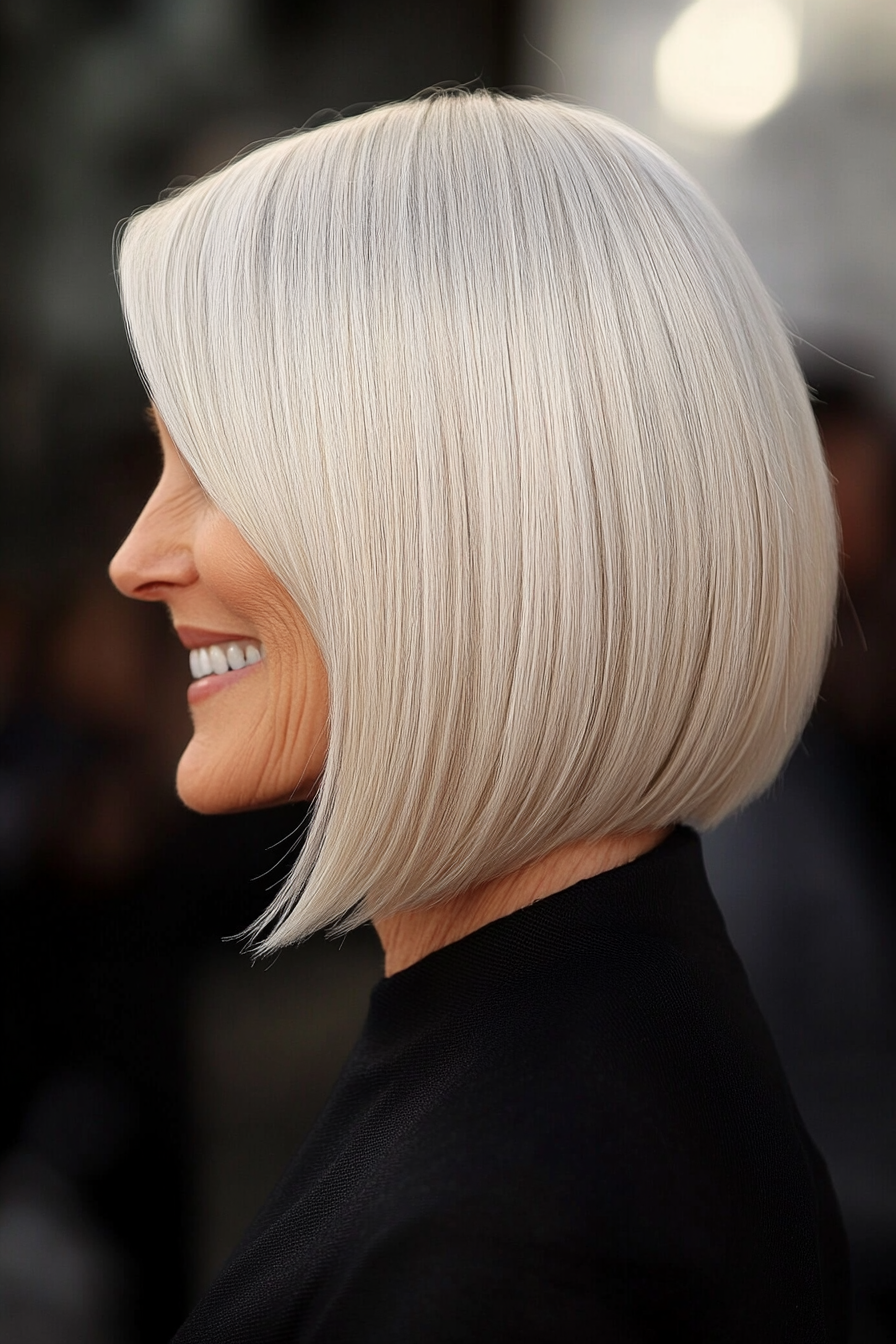 14. Pearl Blonde Angled Bob (Straight Hairstyles For Older Women) - Straight Hairstyles For Older Women