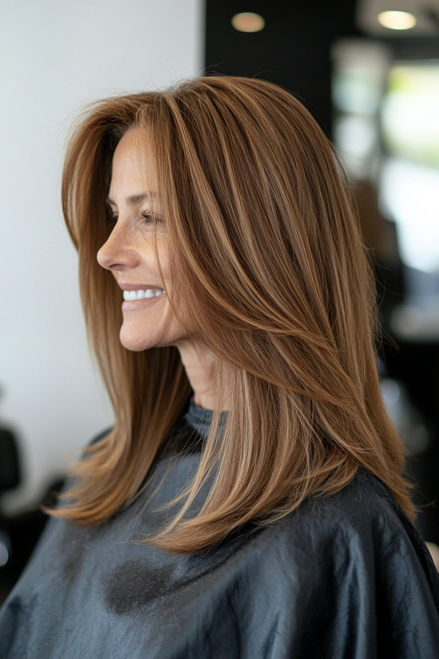 15. Long Straight Cut in Walnut Brown (Straight Hairstyles For Older Women) - Straight Hairstyles For Older Women