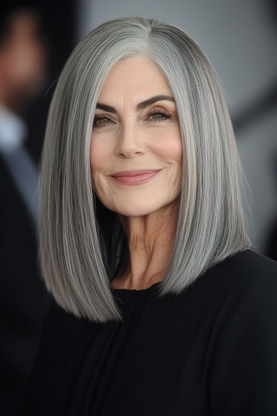 16. Smoky Gray Precision Cut (Straight Hairstyles For Older Women) - Straight Hairstyles For Older Women