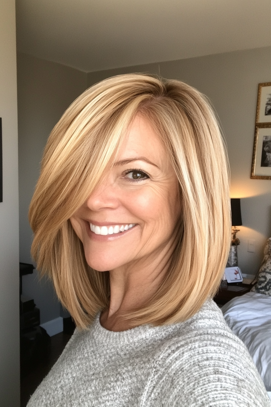 17. Golden Blonde Straight Crop with Side Part (Straight Hairstyles For Older Women) - Straight Hairstyles For Older Women