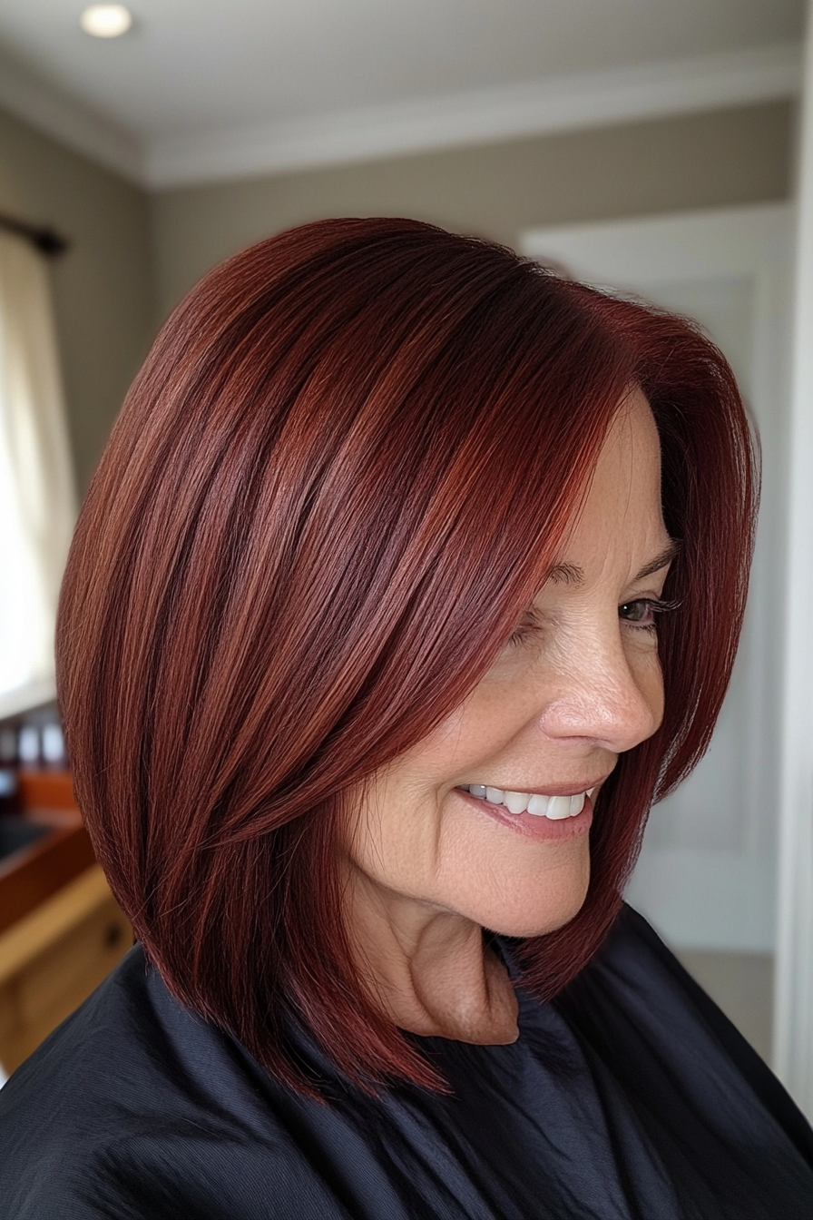 23. Rich Mahogany Straight Crop with Tapered Nape (Straight Hairstyles For Older Women) - Straight Hairstyles For Older Women