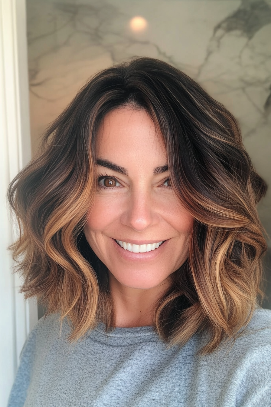 11. Textured Lob with Subtle Ombre (Summer Hair Trends For Women Over 40) - Summer Hair Trends For Women Over 40