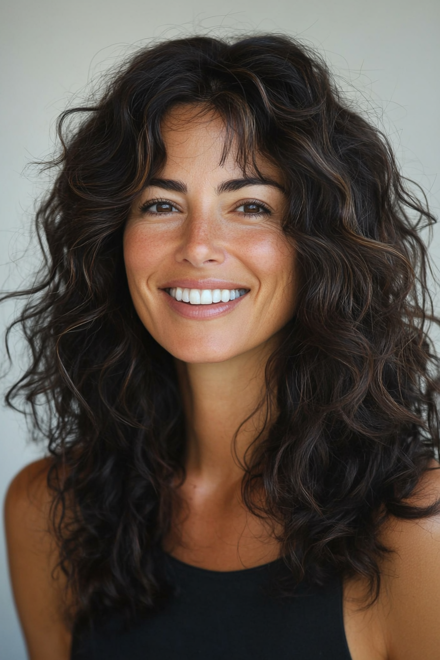 12. Layered Cut with Natural Curls (Summer Hair Trends For Women Over 40) - Summer Hair Trends For Women Over 40
