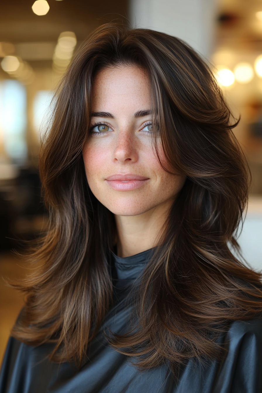 16. Side-Swept Long Layers (Summer Hair Trends For Women Over 40) - Summer Hair Trends For Women Over 40