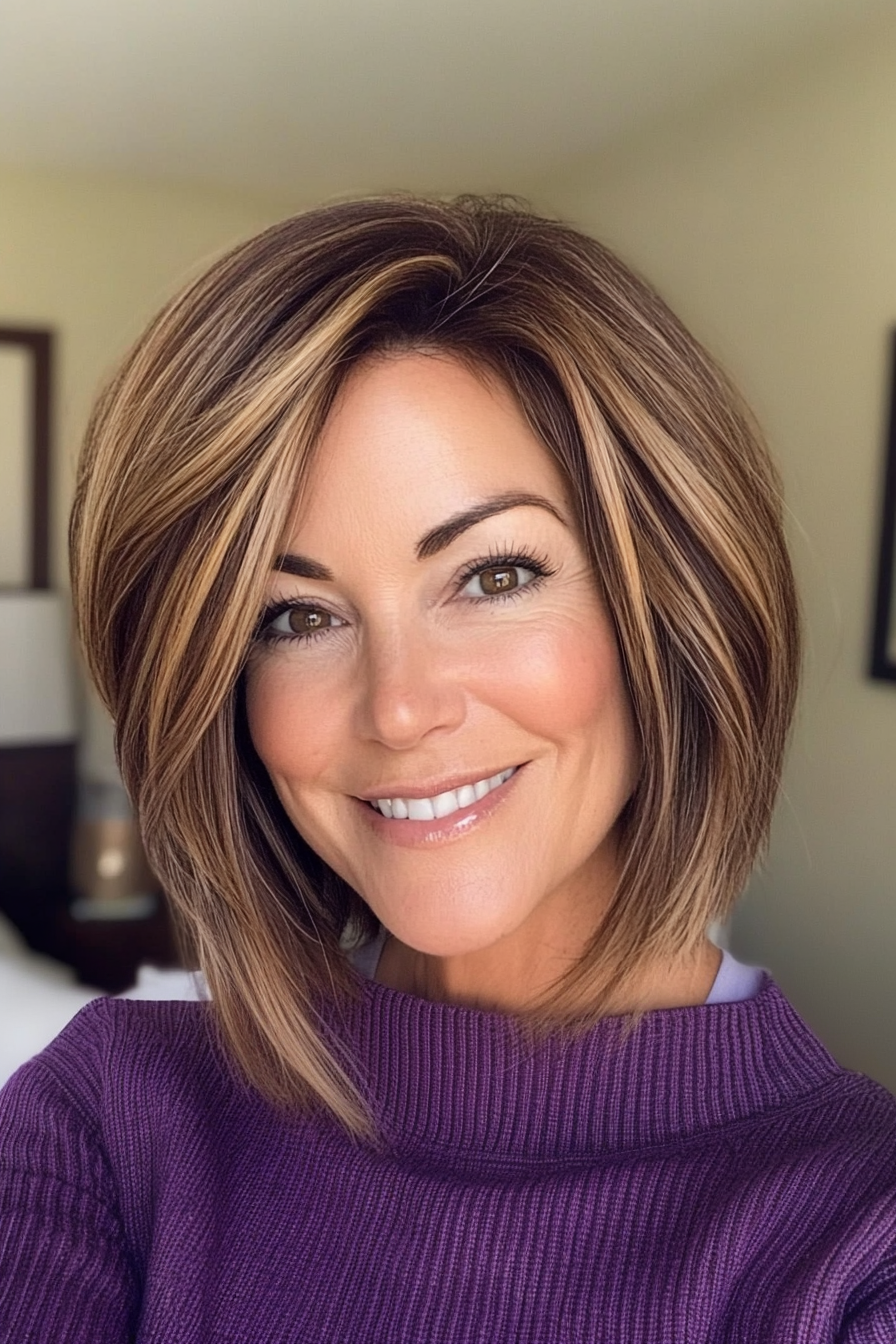 17. Layered Chin-Length Bob (Summer Hair Trends For Women Over 40) - Summer Hair Trends For Women Over 40