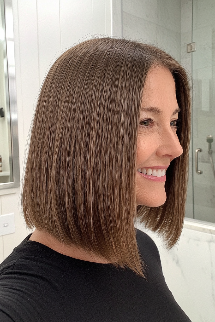 21. Sleek Shoulder Cut with Ends Tucked (Summer Hair Trends For Women Over 40) - Summer Hair Trends For Women Over 40