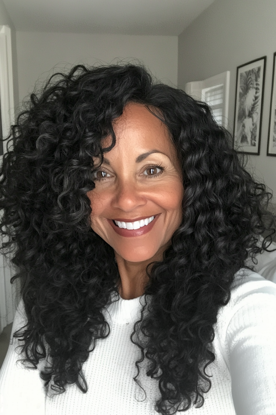 23. Natural Curls with Side Part (Summer Hair Trends For Women Over 40) - Summer Hair Trends For Women Over 40
