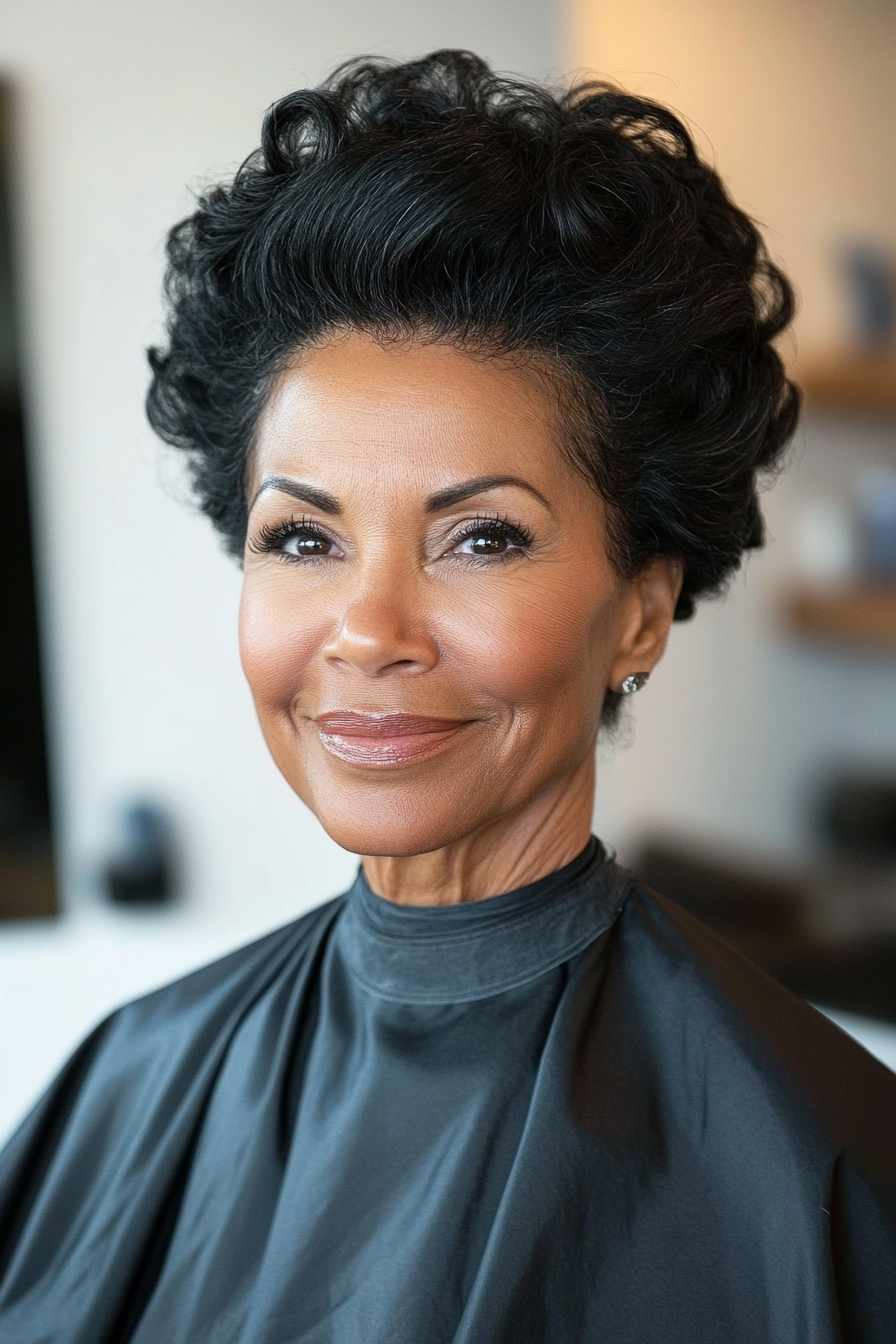 5. Classic Roll Updo in Natural Black (Updo Hairstyles For Women Over 50) - Updo Hairstyles For Women Over 50