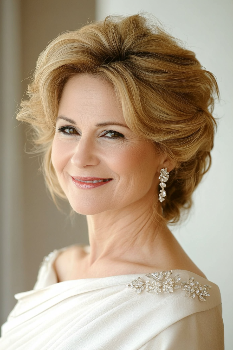 10. Wavy Twist Updo in Golden Blonde (Updo Hairstyles For Women Over 50) - Updo Hairstyles For Women Over 50