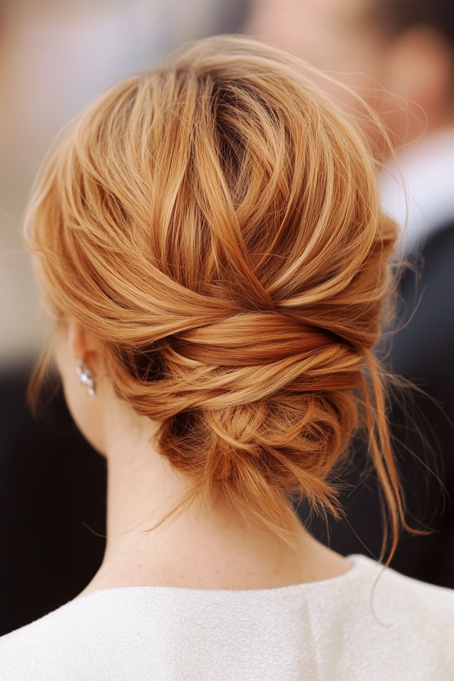 14. Soft Knot with Strawberry Blonde Glow (Updo Hairstyles For Women Over 50) - Updo Hairstyles For Women Over 50