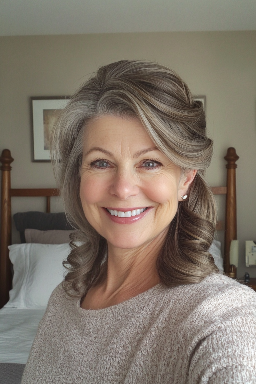 3. Ash Brown Tucked French Twist (Wedding Hairstyles For Older Women) - Wedding Hairstyles For Older Women