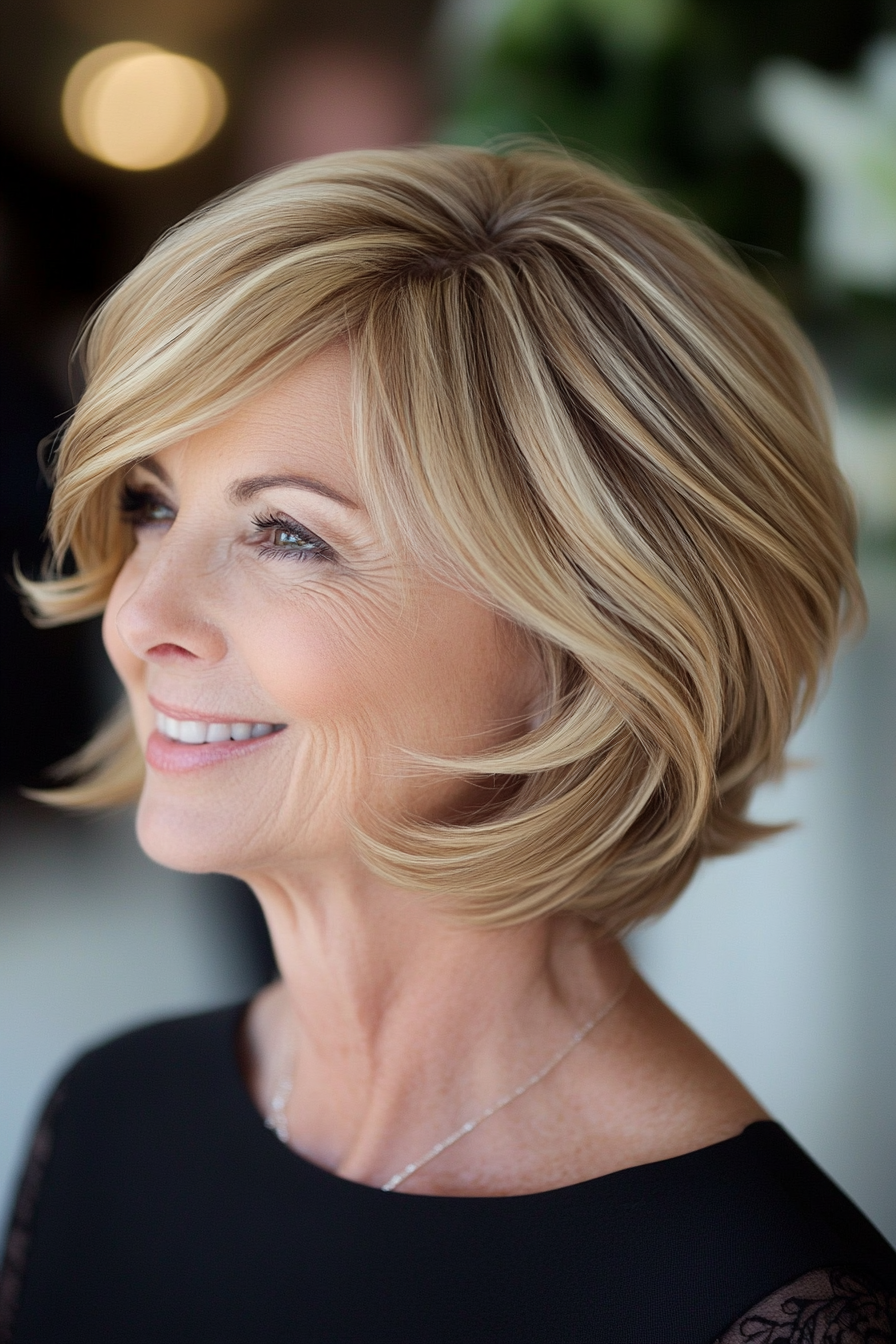 4. Honey Blonde Side-Swept Bob (Wedding Hairstyles For Older Women) - Wedding Hairstyles For Older Women