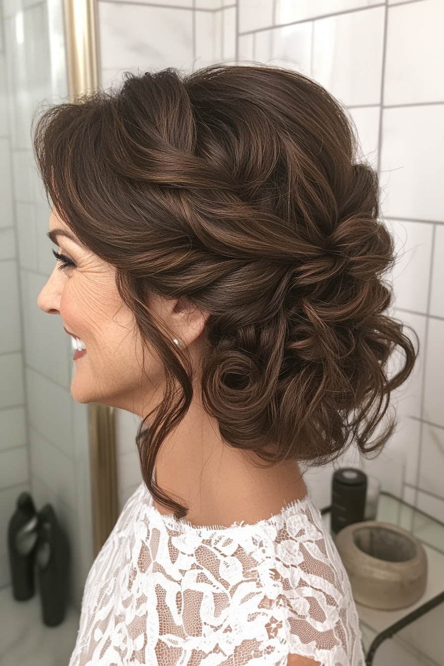6. Dark Brunette Curled Updo (Wedding Hairstyles For Older Women) - Wedding Hairstyles For Older Women