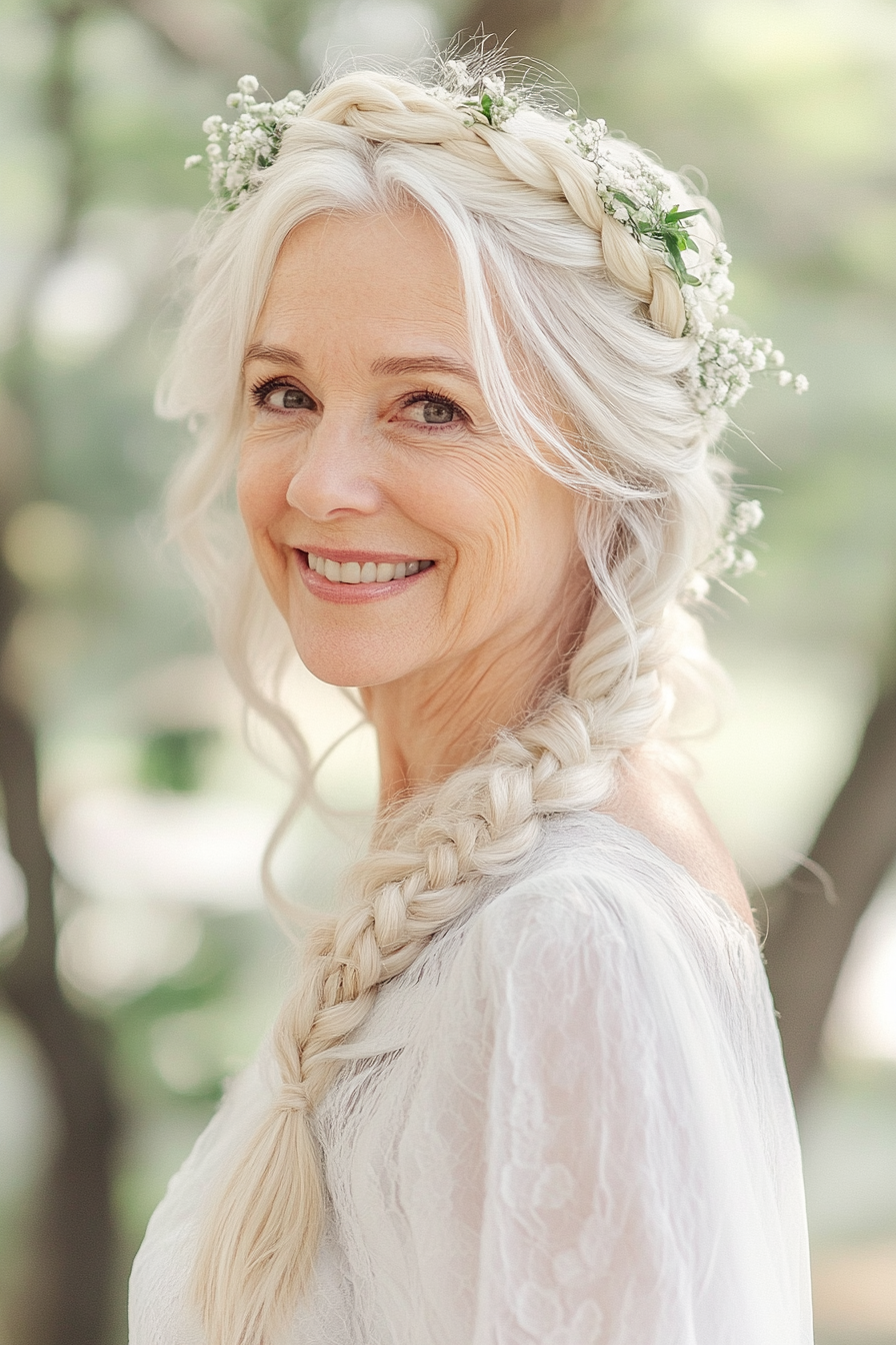 9. Ivory Blonde Braided Crown (Wedding Hairstyles For Older Women) - Wedding Hairstyles For Older Women