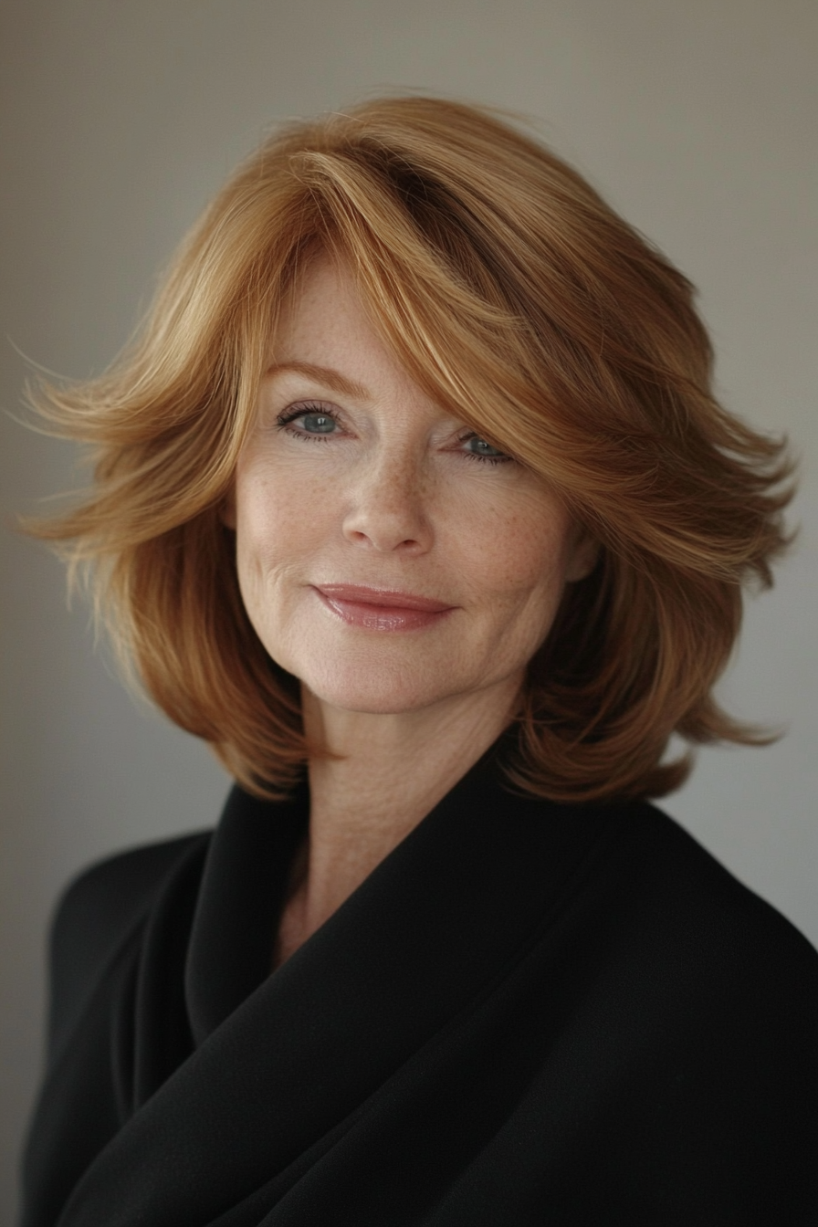 1. Feathered Bob with Soft Chestnut Layers (Youthful Bob Haircuts For Older Women) - Youthful Bob Haircuts For Older Women