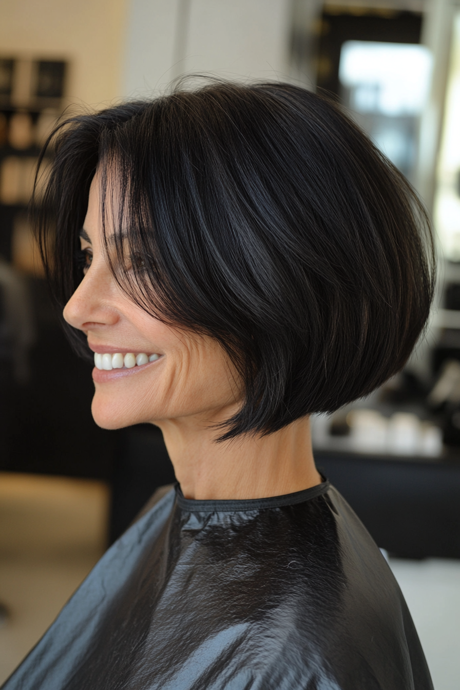 2. Layered French Bob in Natural Black (Youthful Bob Haircuts For Older Women) - Youthful Bob Haircuts For Older Women