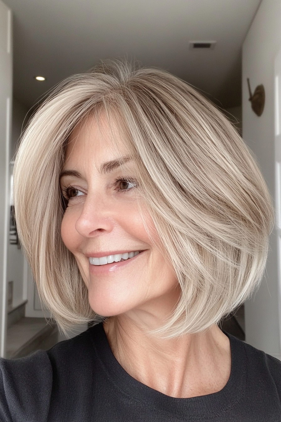 4. Wispy Layered Bob in Sandy Blonde (Youthful Bob Haircuts For Older Women) - Youthful Bob Haircuts For Older Women