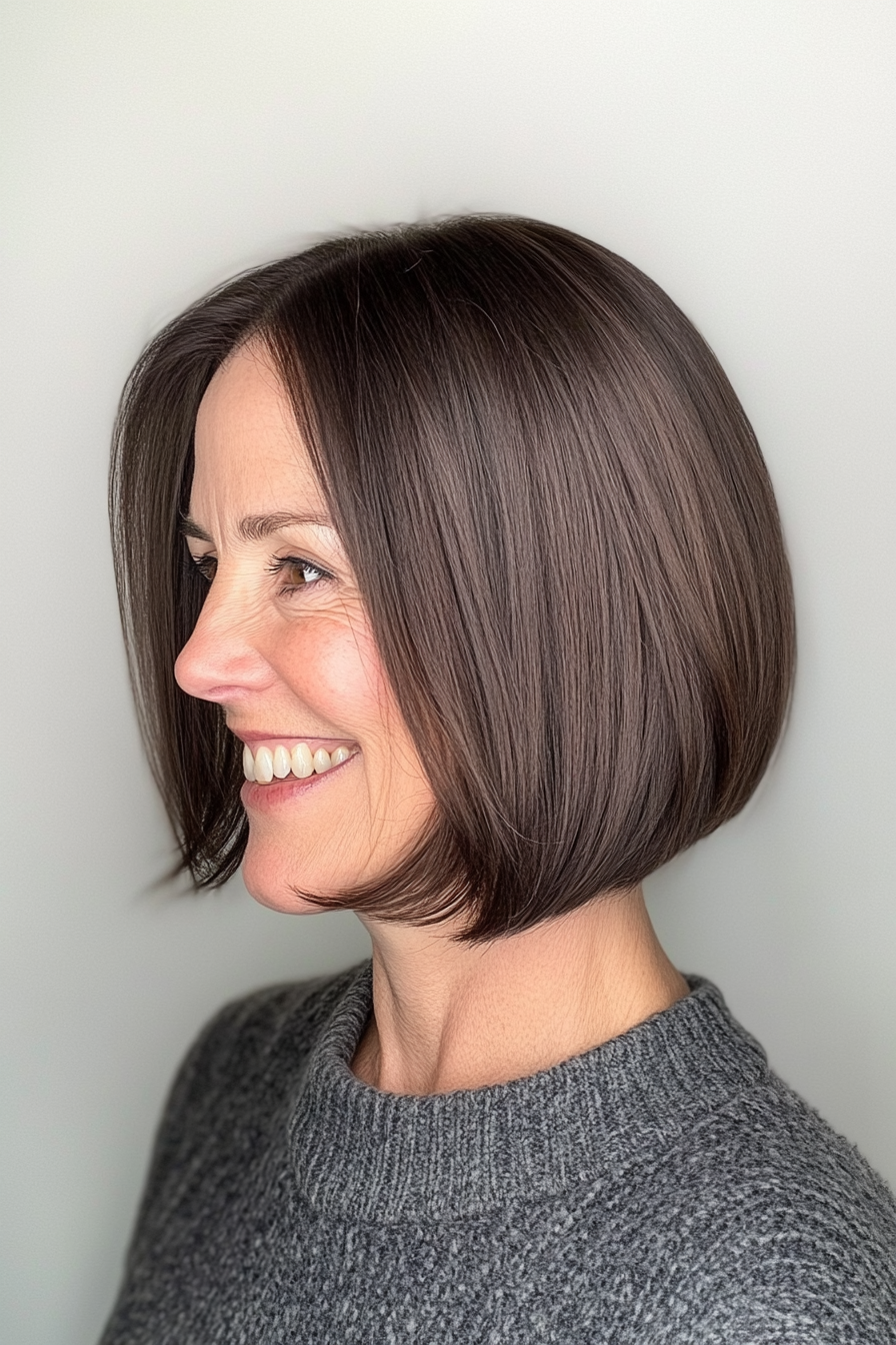 8. Side-Parted Bob in Deep Brunette (Youthful Bob Haircuts For Older Women) - Youthful Bob Haircuts For Older Women