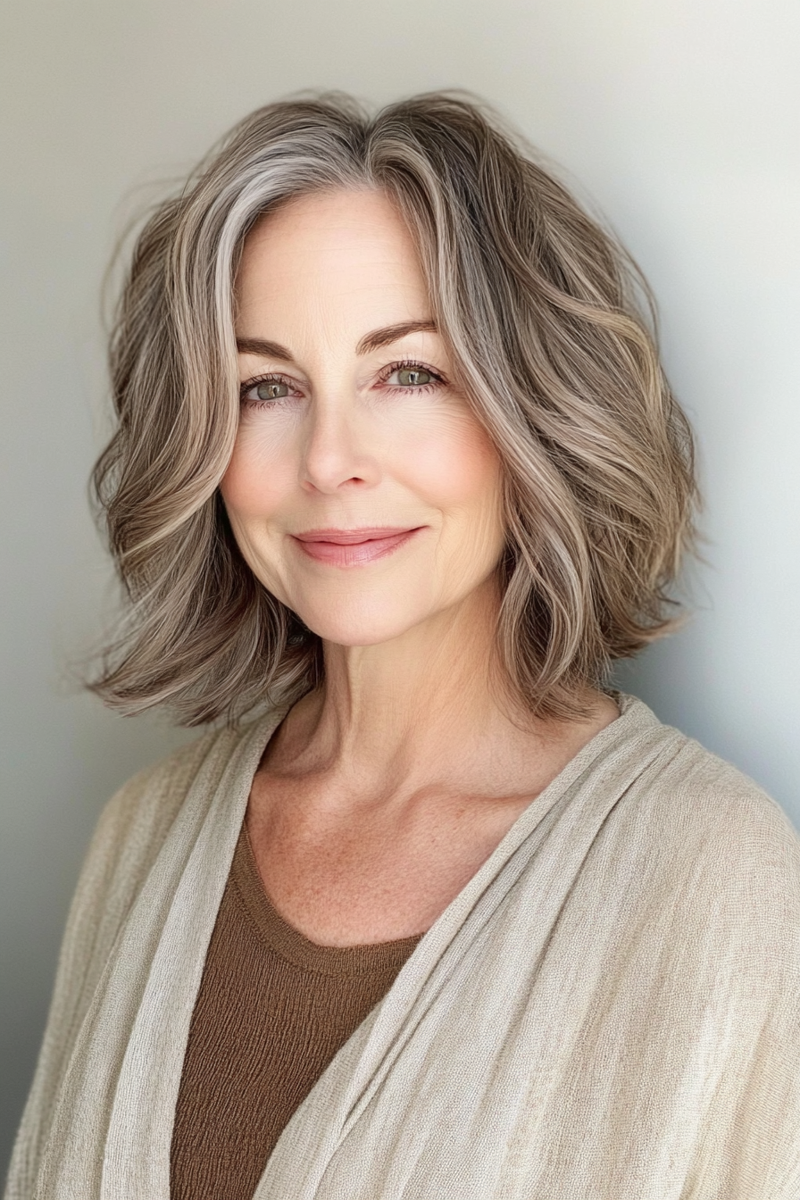 10. Textured Bob with Ashy Light Brown (Youthful Bob Haircuts For Older Women) - Youthful Bob Haircuts For Older Women