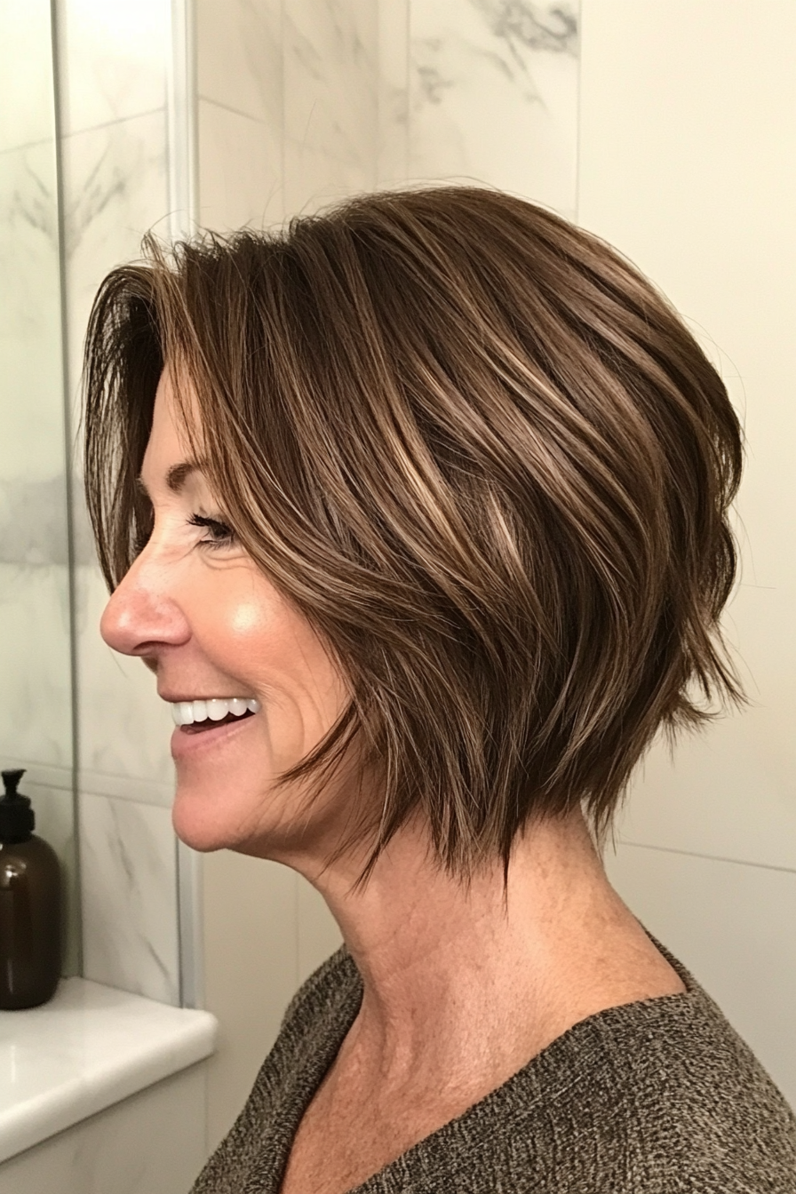 17. Choppy Bob with Rich Espresso Brown (Youthful Bob Haircuts For Older Women) - Youthful Bob Haircuts For Older Women