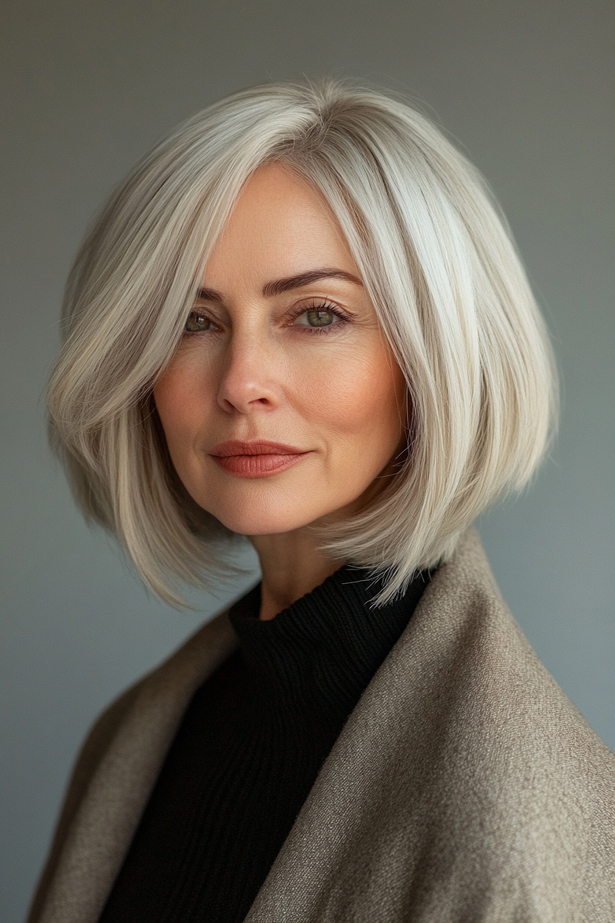 18. Classic Rounded Bob in Warm Beige (Youthful Bob Haircuts For Older Women) - Youthful Bob Haircuts For Older Women