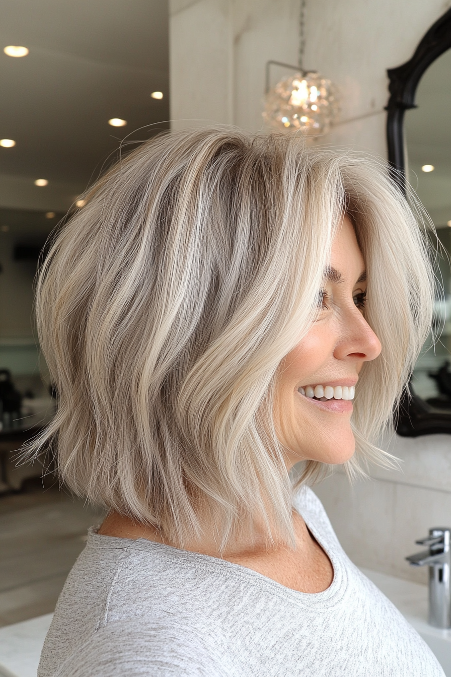 19. Tousled Bob in Light Ash Blonde (Youthful Bob Haircuts For Older Women) - Youthful Bob Haircuts For Older Women