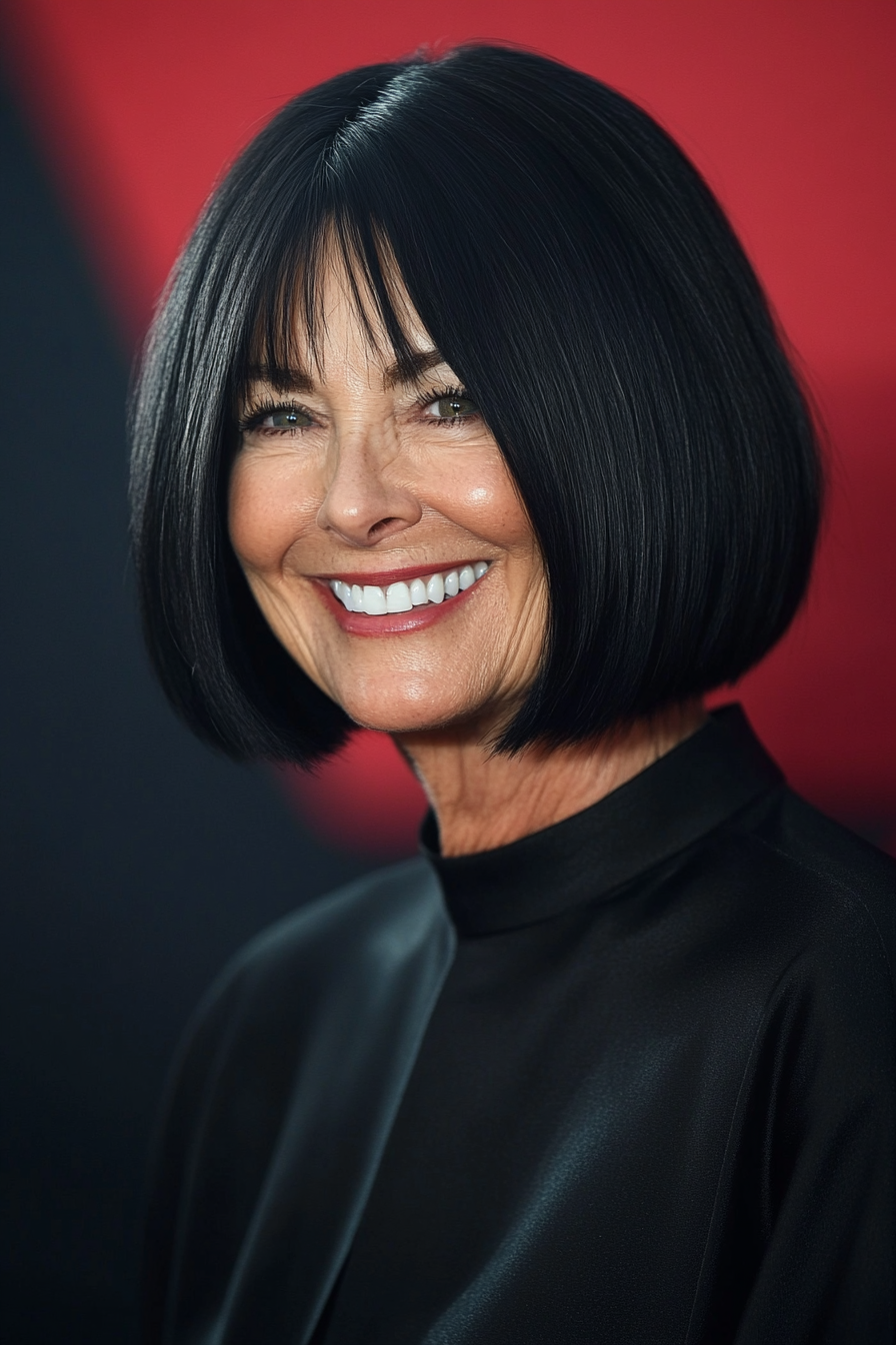 20. Sleek Chin-Length Bob in Jet Black (Youthful Bob Haircuts For Older Women) - Youthful Bob Haircuts For Older Women