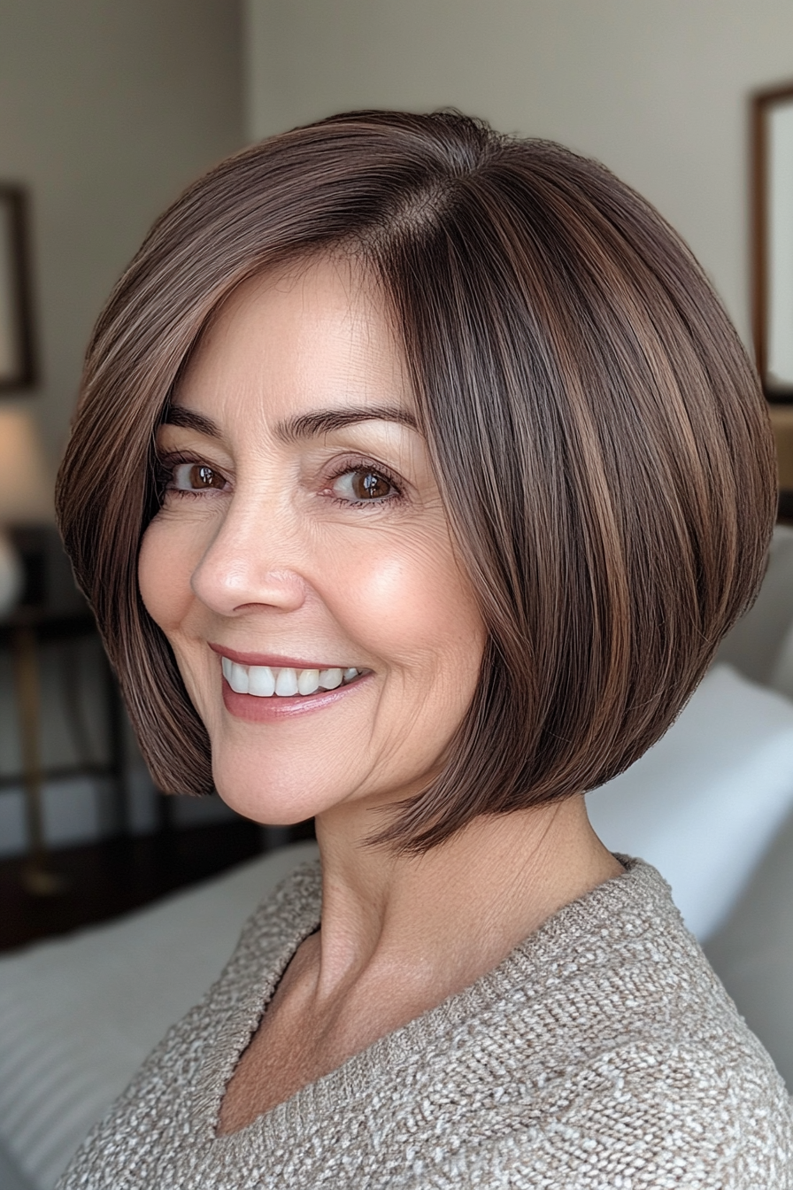 22. Ear-Length Bob with Mushroom Brown (Youthful Bob Haircuts For Older Women) - Youthful Bob Haircuts For Older Women