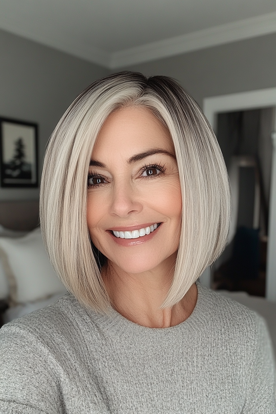 24. Blunt Cut Bob in Dark Blonde (Youthful Bob Haircuts For Older Women) - Youthful Bob Haircuts For Older Women