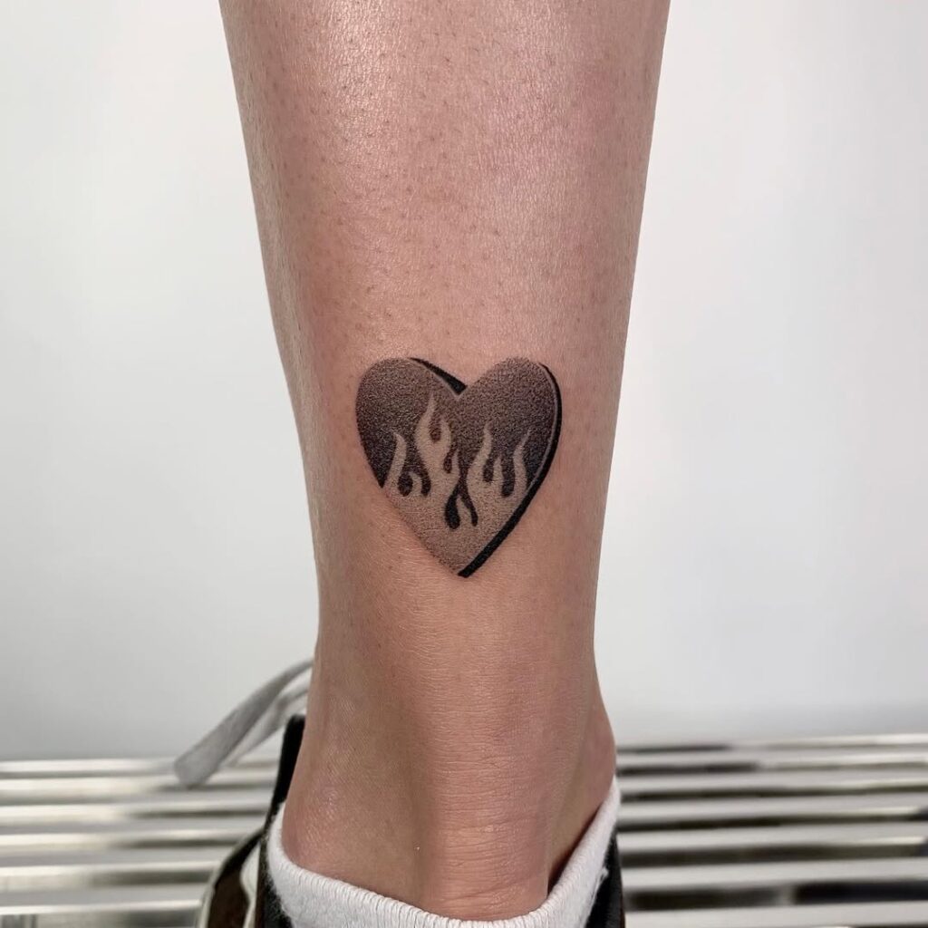 Burning Heart Dot Work Tattoo