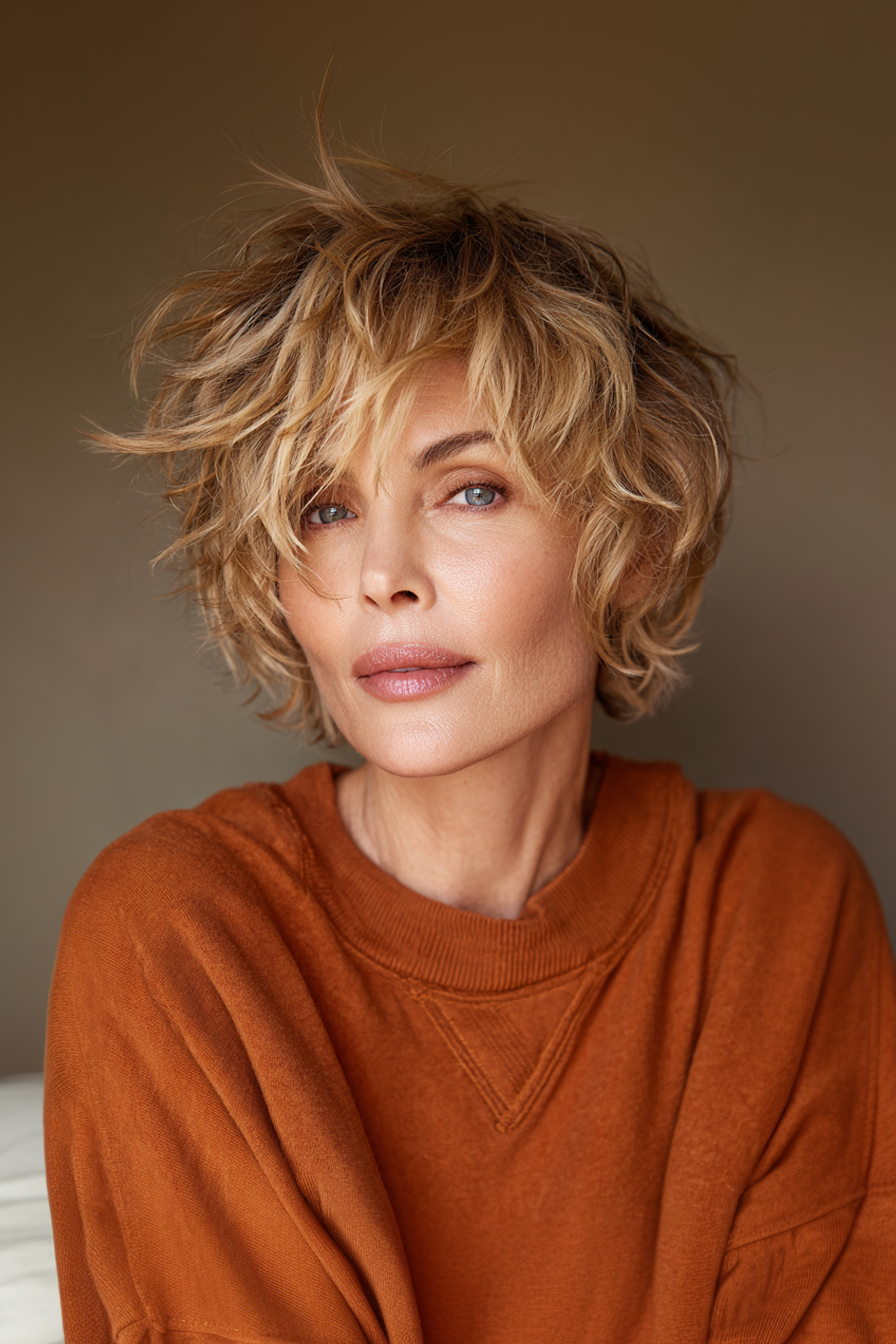 2. Honey Blonde Tousled Shag (Short Shaggy Hairstyles For Women Over 60) - Short Shaggy Hairstyles For Women Over 60