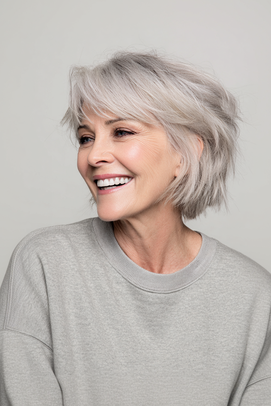3. Soft Ash Shag Bob (Short Shaggy Hairstyles For Women Over 60) - Short Shaggy Hairstyles For Women Over 60