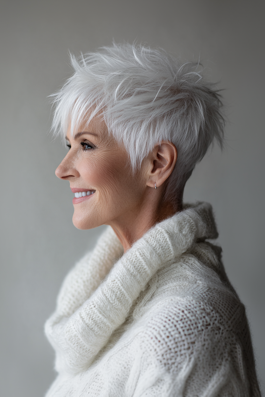 4. Textured White Pixie Shag (Short Shaggy Hairstyles For Women Over 60) - Short Shaggy Hairstyles For Women Over 60