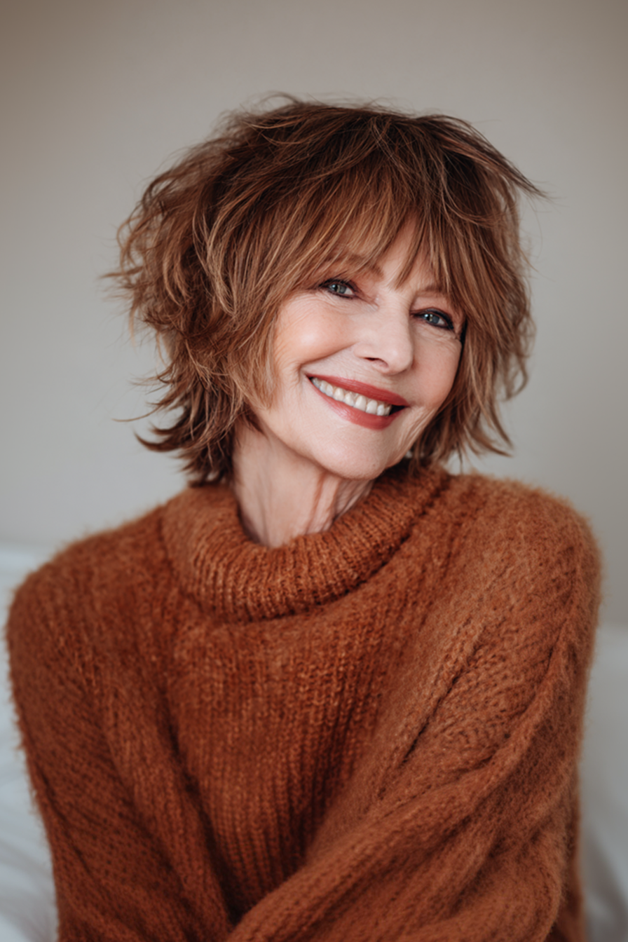 5. Caramel Layered Shag (Short Shaggy Hairstyles For Women Over 60) - Short Shaggy Hairstyles For Women Over 60