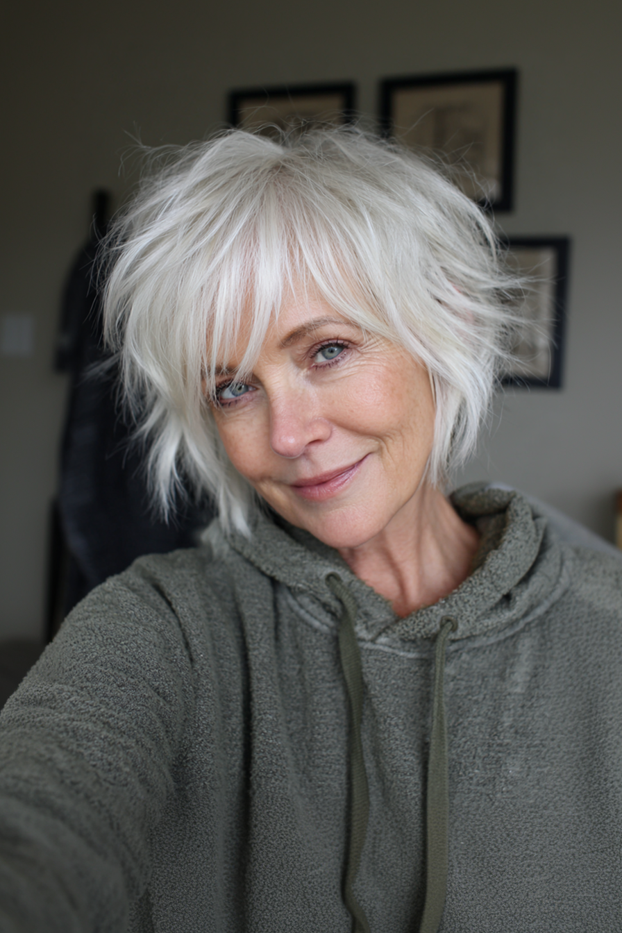 7. Platinum Choppy Shag (Short Shaggy Hairstyles For Women Over 60) - Short Shaggy Hairstyles For Women Over 60