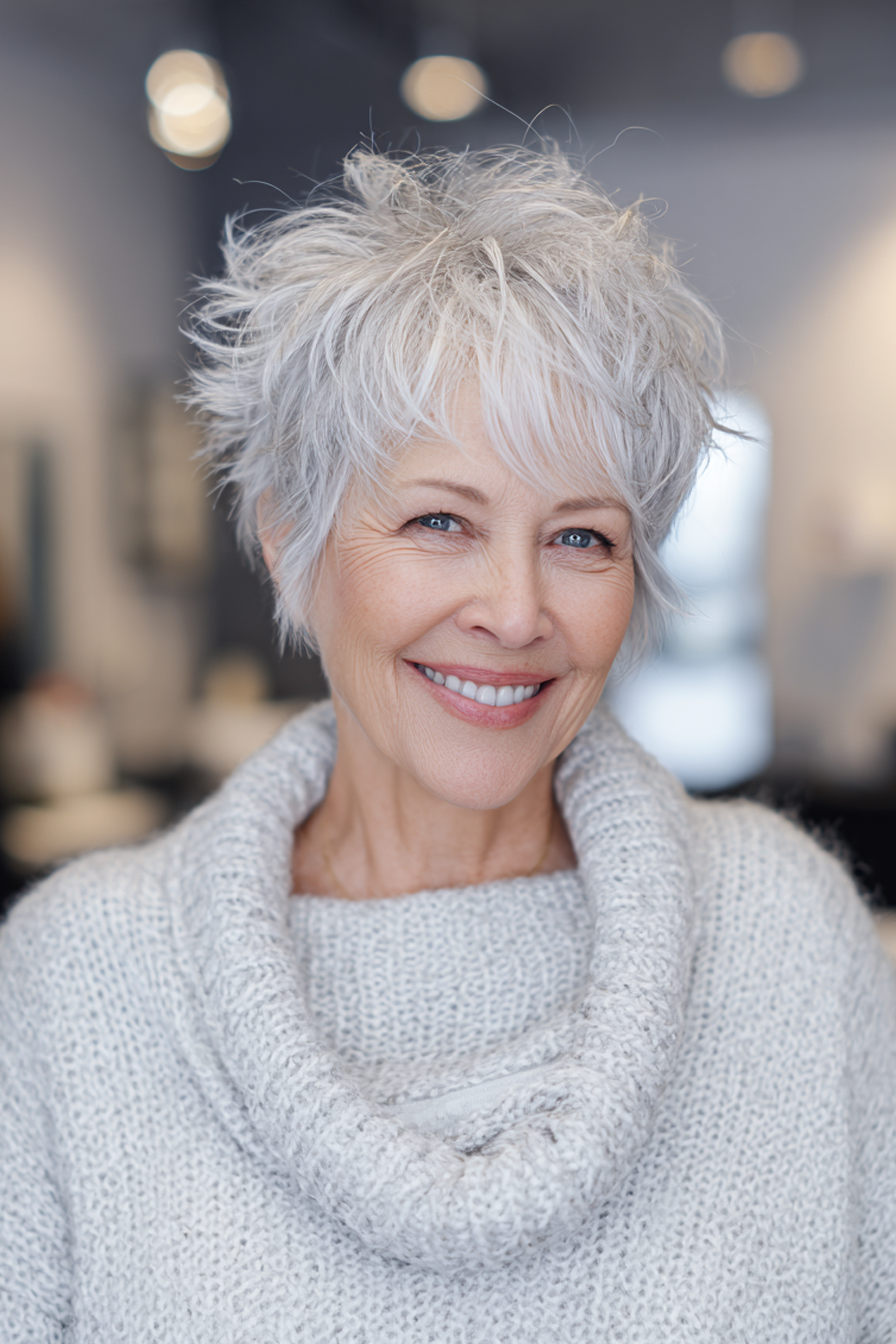 10. Icy Gray Textured Shag (Short Shaggy Hairstyles For Women Over 60) - Short Shaggy Hairstyles For Women Over 60