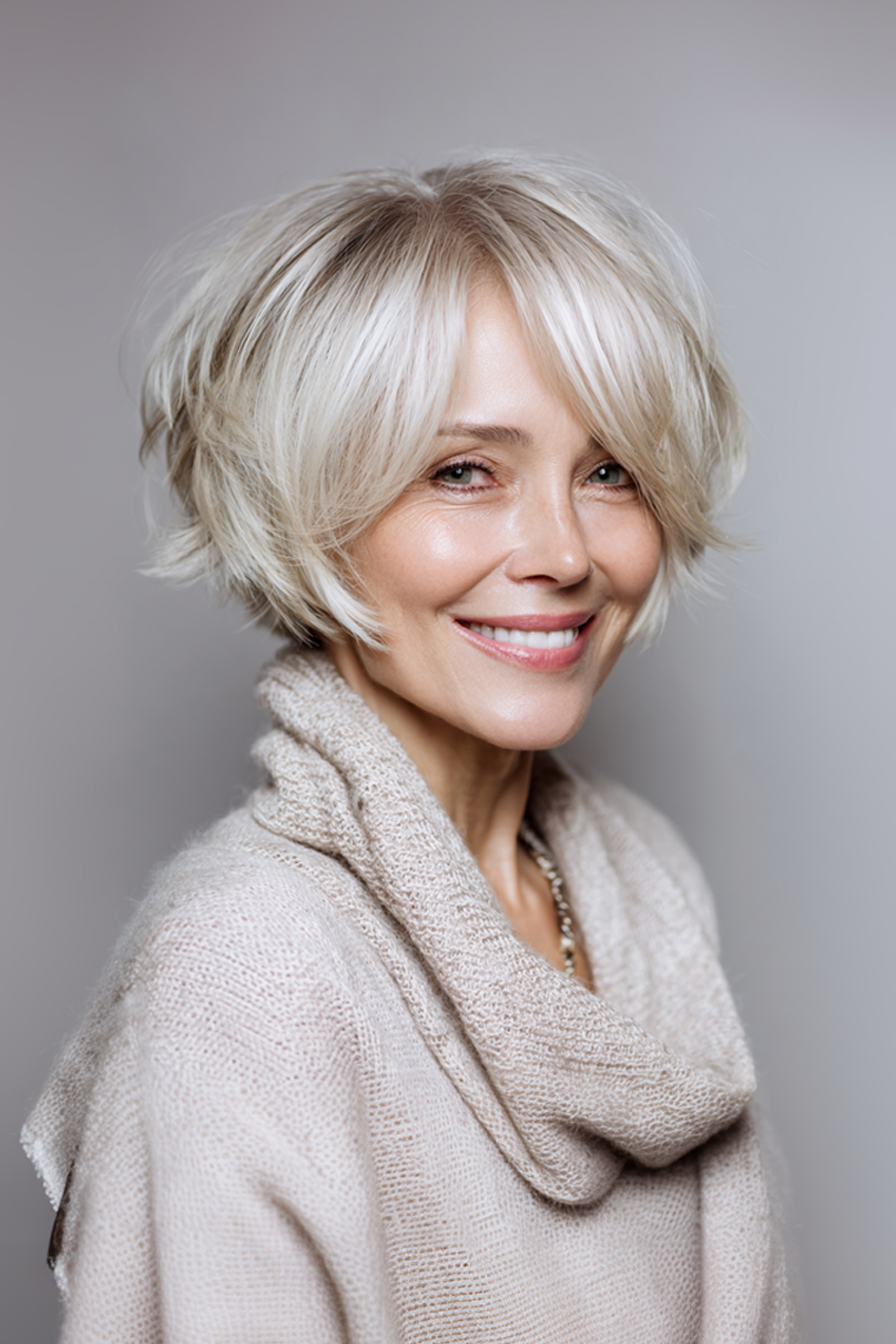 16. Champagne Blonde Shag Bob (Short Shaggy Hairstyles For Women Over 60) - Short Shaggy Hairstyles For Women Over 60