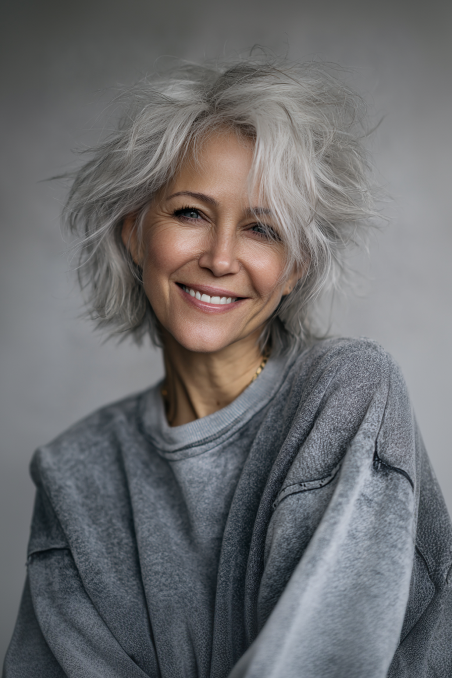 18. Voluminous Silver Shag (Short Shaggy Hairstyles For Women Over 60) - Short Shaggy Hairstyles For Women Over 60