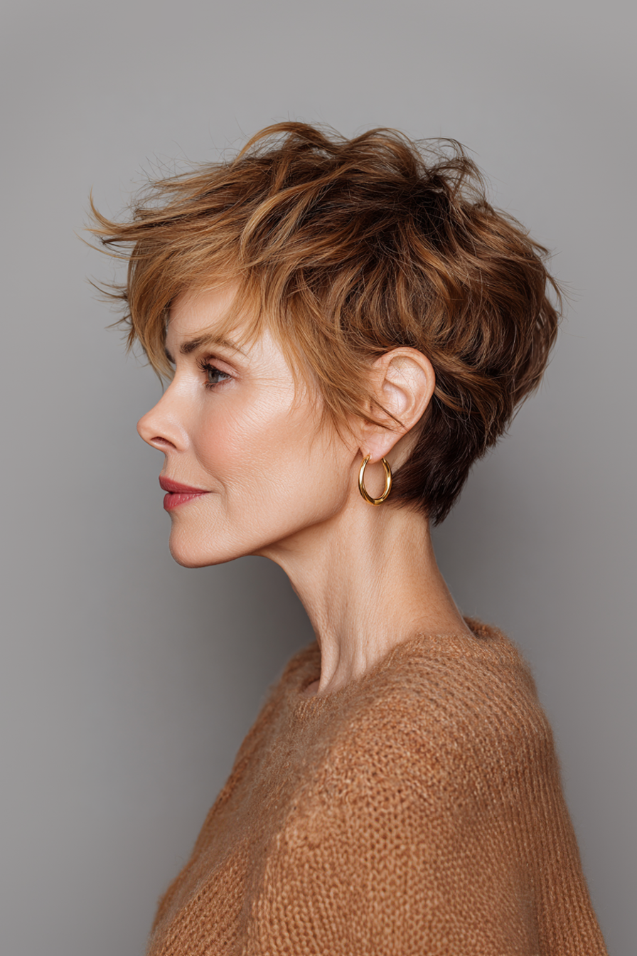 19. Warm Toffee Shag Pixie (Short Shaggy Hairstyles For Women Over 60) - Short Shaggy Hairstyles For Women Over 60