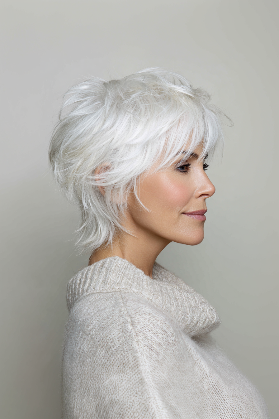 21. Bright White Layered Shag (Short Shaggy Hairstyles For Women Over 60) - Short Shaggy Hairstyles For Women Over 60
