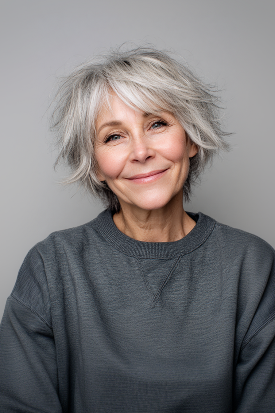24. Neutral Gray Soft Shag (Short Shaggy Hairstyles For Women Over 60) - Short Shaggy Hairstyles For Women Over 60