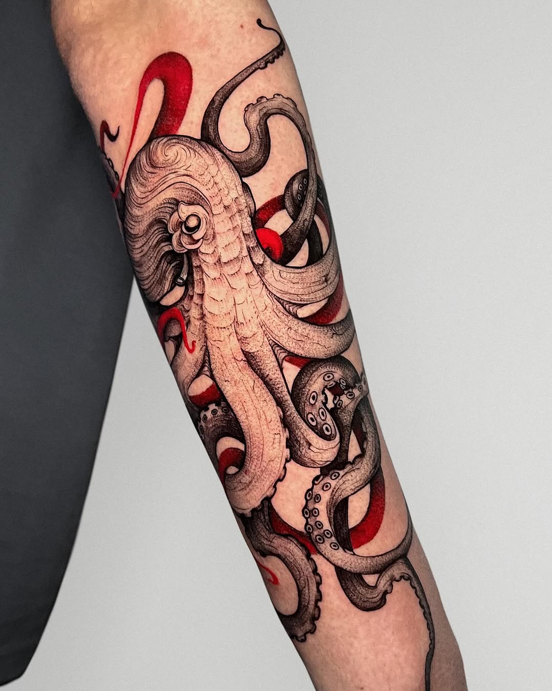 Intricate octopus tattoo with bold colors