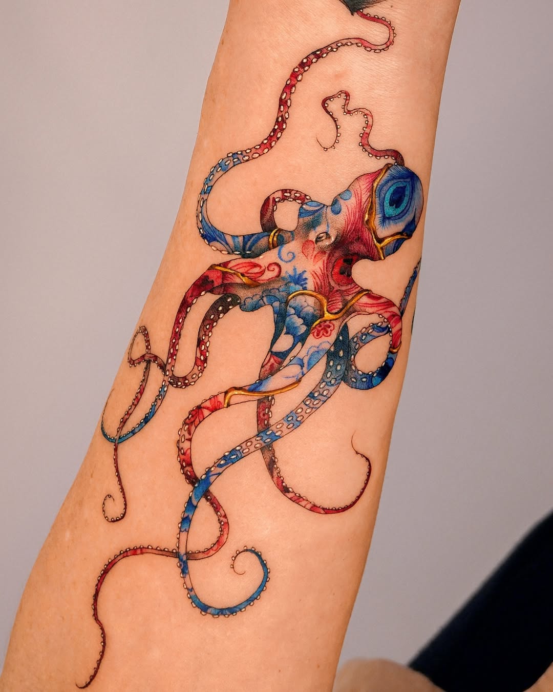 Colorful octopus tattoo with intricate details