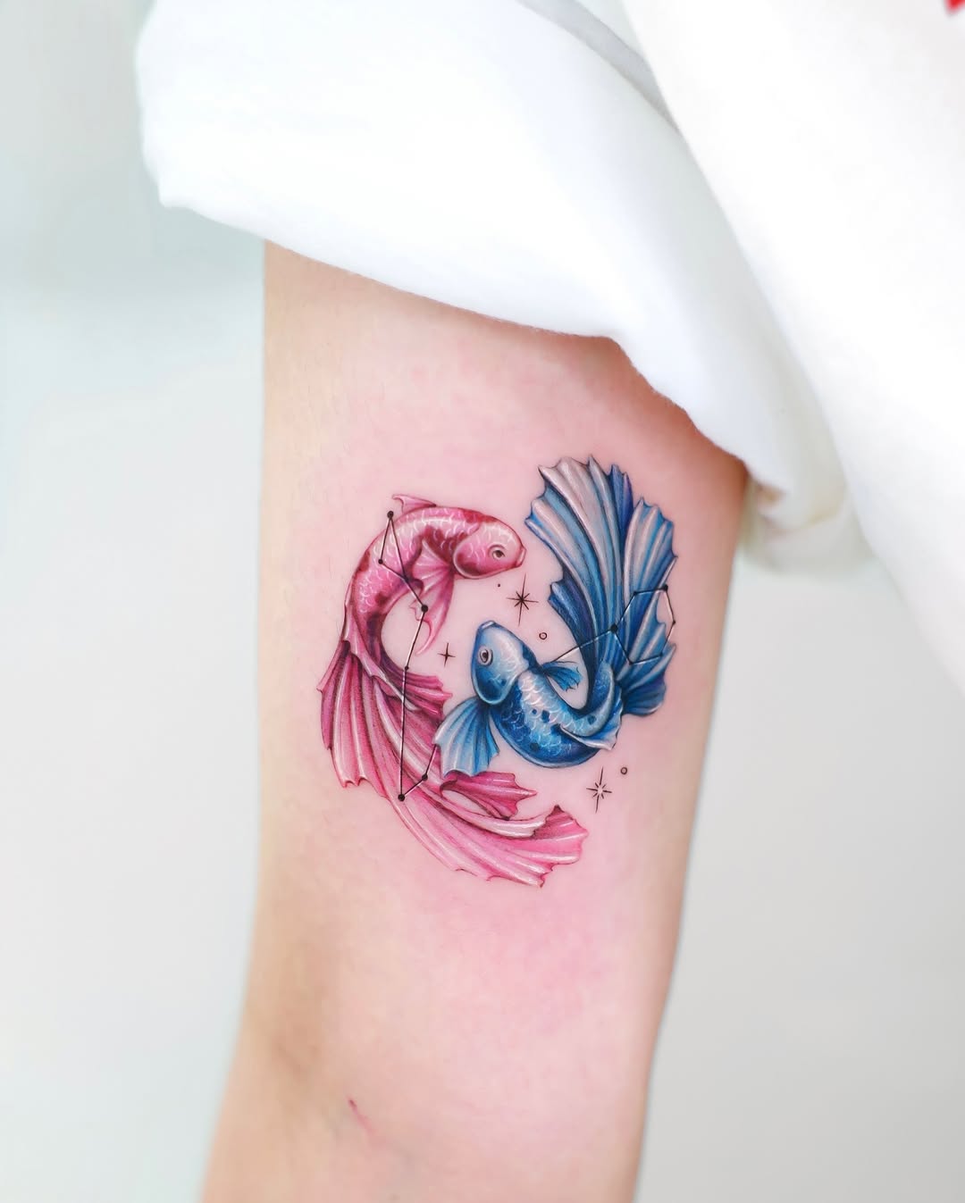 Vibrant Pisces Tattoo Featuring Dual Koi Fish